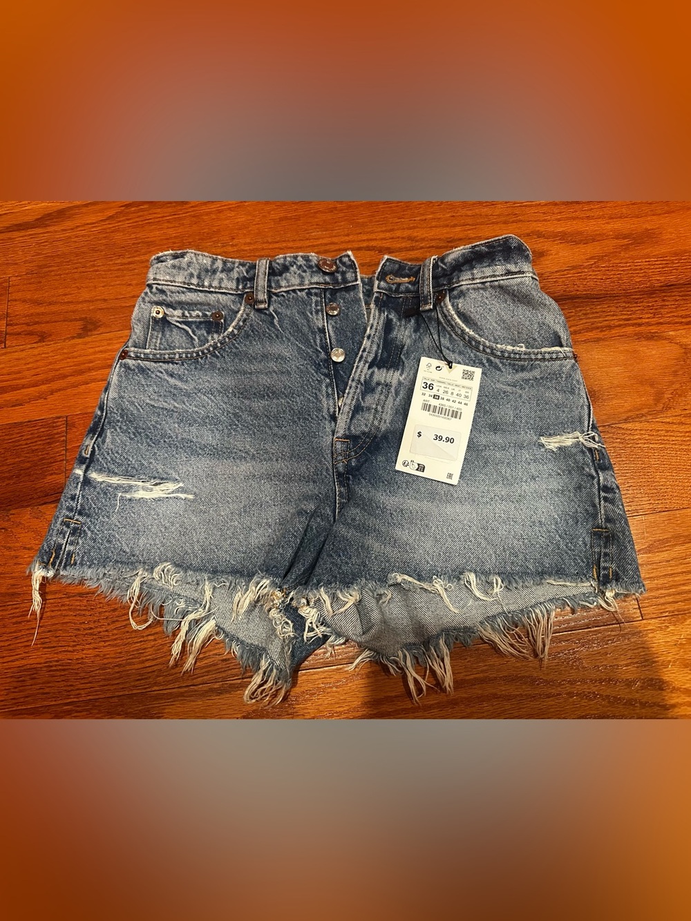 Zara Light Blue Distressed Denim Shorts